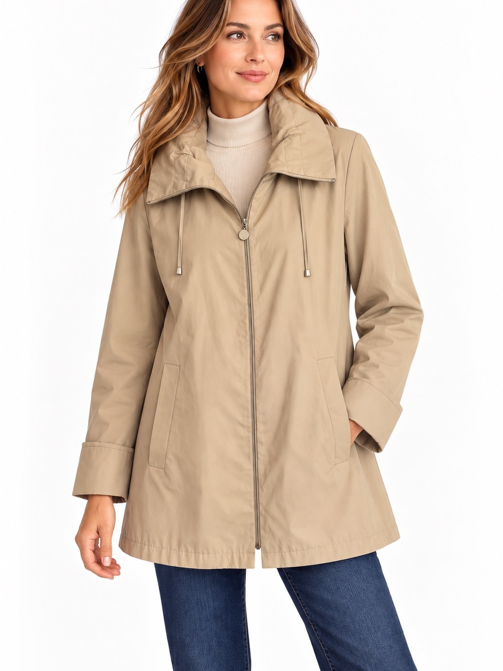 Calvin Klein Tan Lightweight Zip Front Jacket Trench Coat Rain Coat Size Large